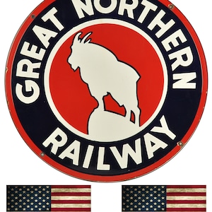Great Northern Railway Sign Ad Old Vintage Round Garage Sign Metal Garage Reproduction 11.75 Inch Sign
