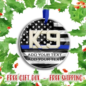 Thin Blue Line Police Dog K9 Insignia Personalized with Name and Rank Optional Back Print Available