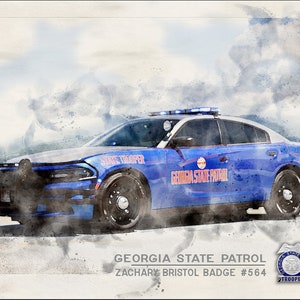Custom Georgia Highway Patrol Car Georgia State Trooper With Custom Badge Number and Name Aluminum Stand Off Police Wall Decor  8&quot; x 10&quot;