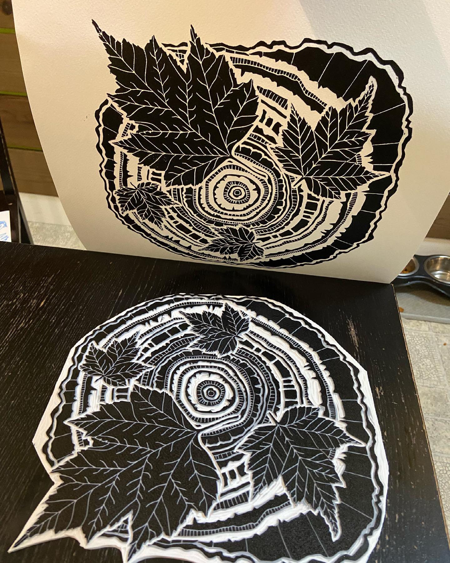 Maple Tree Rings, Tree Rings, Maple Leaves, Leaves, Nature, Linocut ...