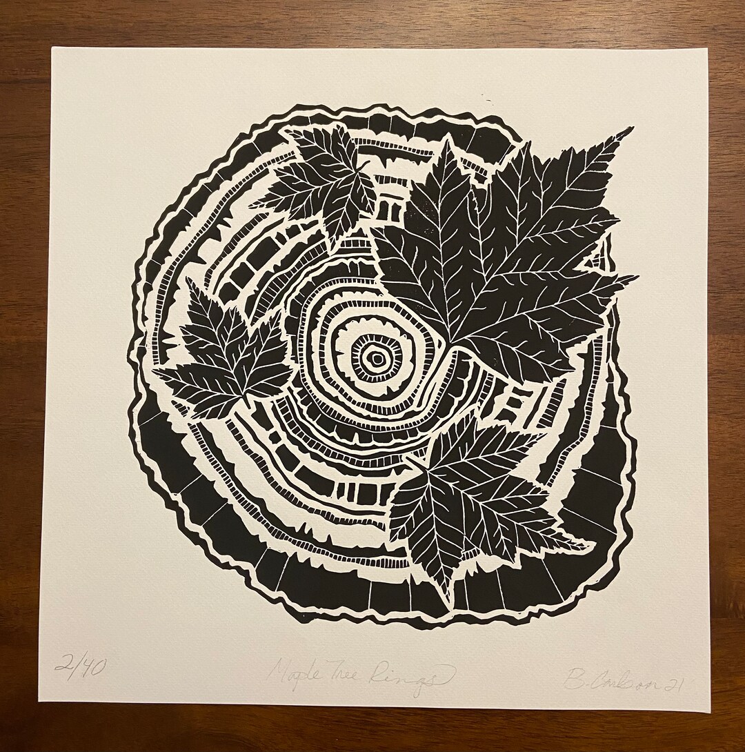 Maple Tree Rings, Tree Rings, Maple Leaves, Leaves, Nature, Linocut ...