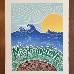 Michigan Love, Petoskey Stones, Michigan Petoskey, Linocut Petoskey, Linocut print