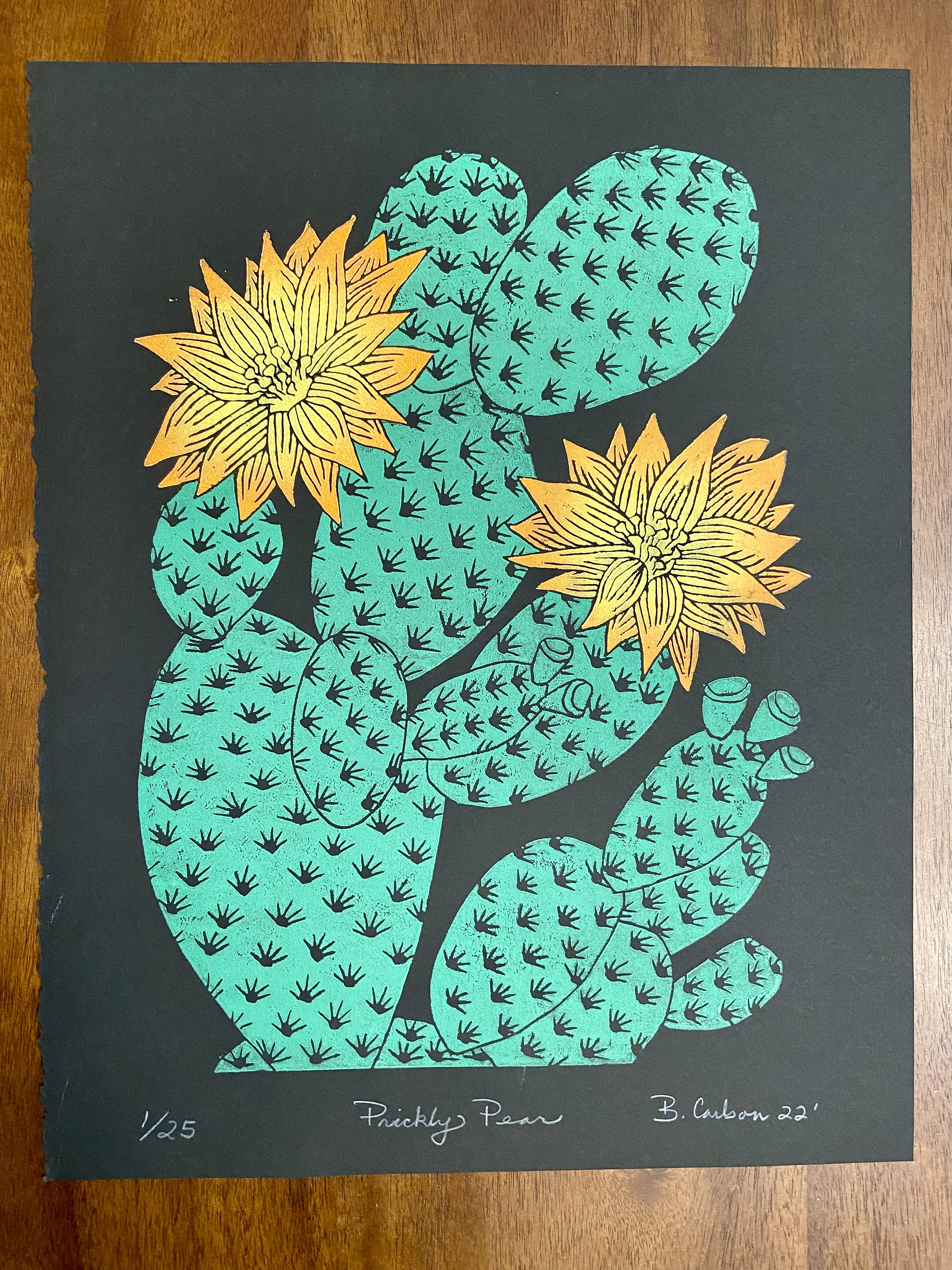 Prickly Pear Linocut Print, Desert Cactus Art, Arizona Cactus, Nature Art