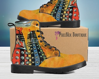 Custom Dalek Doctor Who Inspired Boots | Geek Gift, Doctor Who Gift, The Doctor, Whovian Gift, Bad Wolf, Nerd Shoes, Dalek