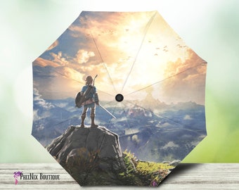 Link's Overlook Anti-UV Automatic Foldable Umbrella | Custom Umbrella, Unique Brolly, Zelda Parasol, Sun Umbrella, Zelda Cosplay, Hyrule