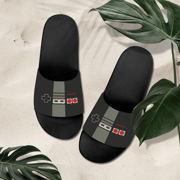 NES Original Controller Inspired  Slide Sandals | Nintendo, Old School, Retro, SNES, Nerd Gift, Geek Shoes, Nintendo Shoes