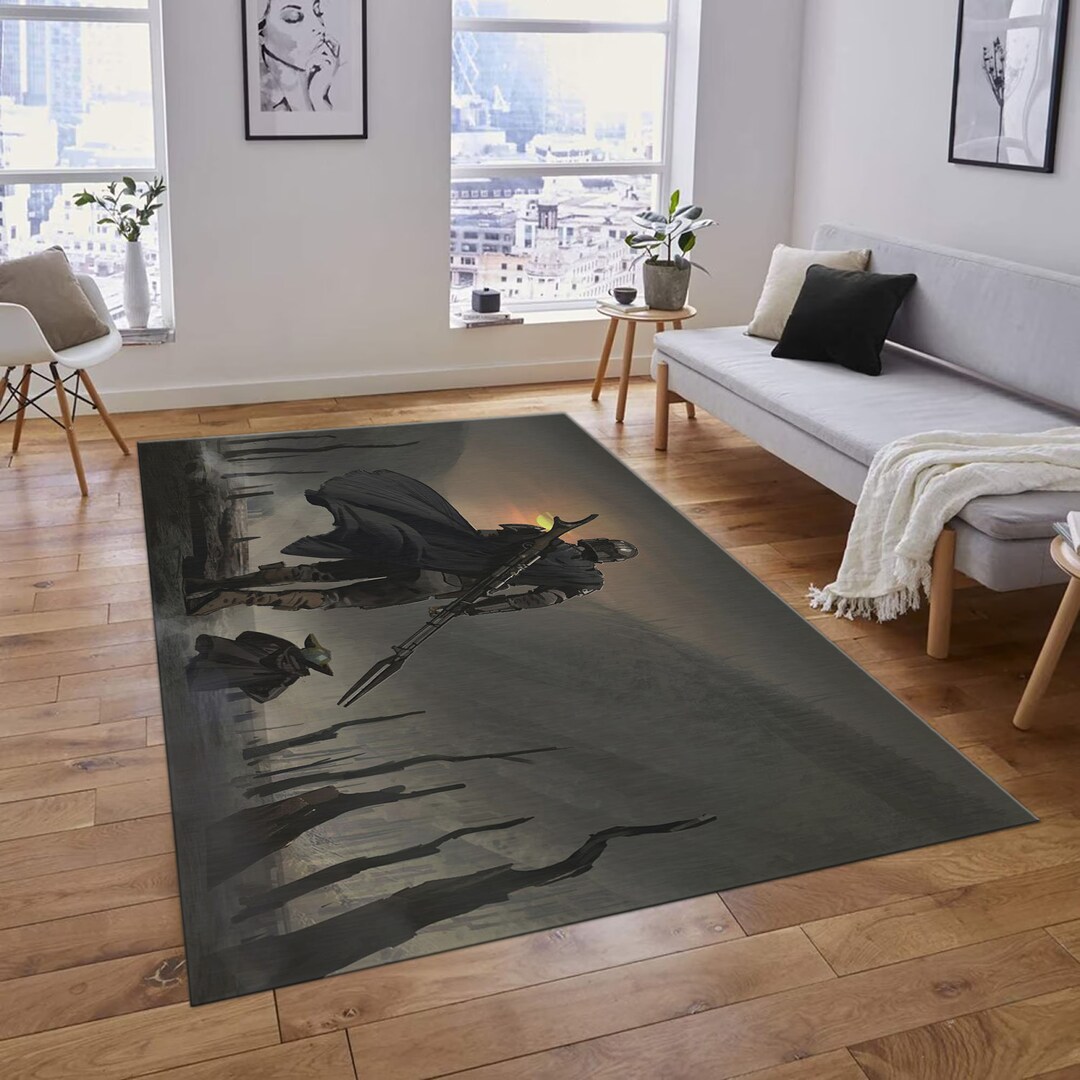 Mando and Grogu Indoor Outdoor Area Rug Star Wars Rug Baby Yoda Decor