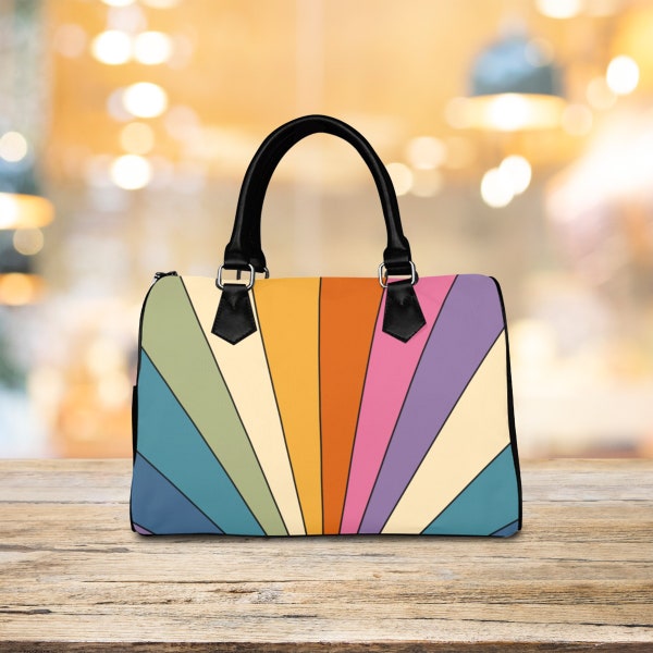 Retro Rainbow Burst Hand Bag | Barrel Purse, Classic Handbag, Clutch, Hand Purse, Nerd Gift, Geek Gift, MCM, Mid-Century Modern, Vintage