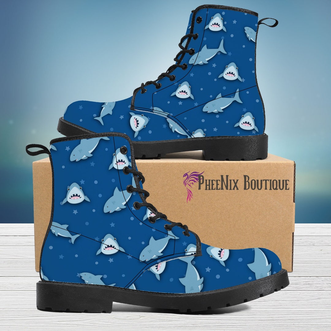 Cute Shark Attack Custom Vegan Leather Boots Shark Boots Etsy