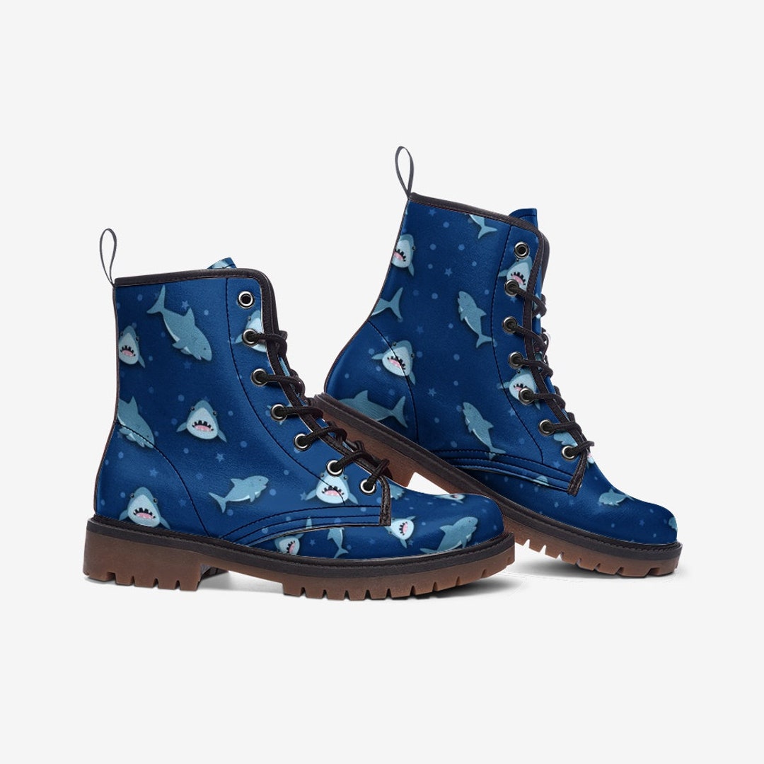 Cute Shark Attack Custom Vegan Leather Boots Shark Boots Etsy