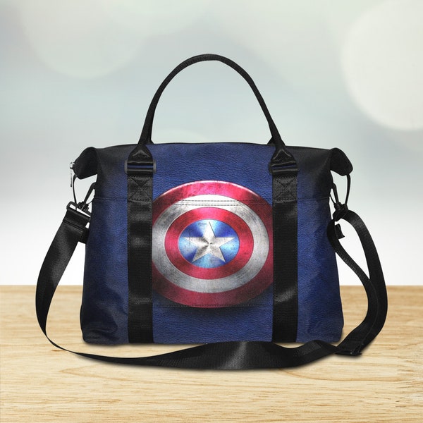 Sac de voyage grande capacité Captain America Shield personnalisé | Bagages de week-end, sac de sport, bagage à main, sac de cavalier, cadeau pour lui, cadeau de petit ami,