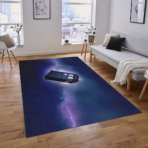 TARDIS in Space Indoor Outdoor Area Rug, TARDIS, TARDIS Rug Decor, Doctor Who, Whovian, Bad Wolf, Police Box,