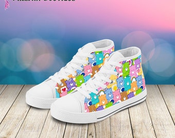 Care Bears Pattern Kids High Tops, Care Bears Shoes, Kids Care Bears, Youth Shoes, Childrens Shoes