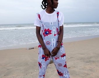 Unisex African Print Overalls Men Women, Streetwear,  Cotton Romper, Wide leg harem pants, Elegant Dungarees Boiler suit