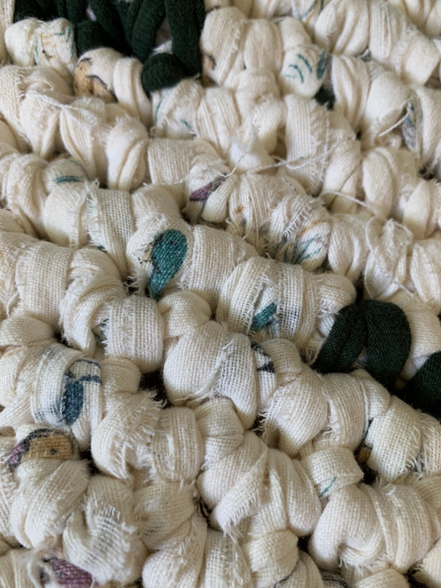 Repurposed Rag Rug, Handmade Crochet Mat, Green Print Throw Rug - Etsy