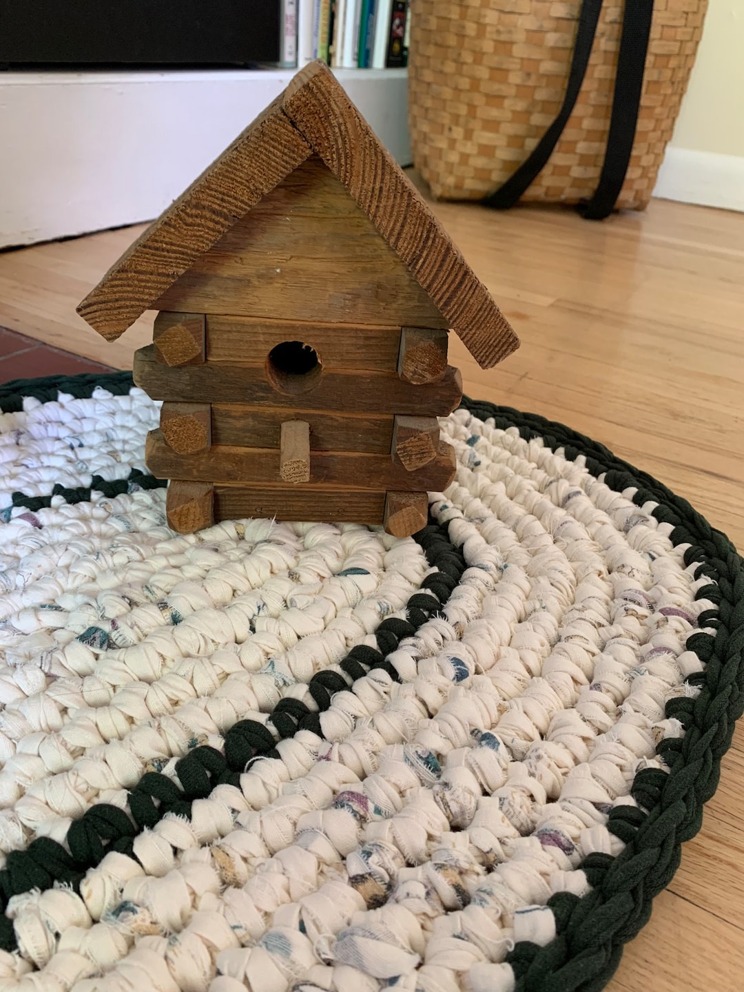 Repurposed Rag Rug, Handmade Crochet Mat, Green Print Throw Rug - Etsy