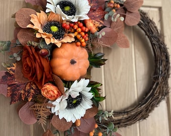 Óxido de sauce Girasol todo el año Corona floral para puerta abierta estilo cabaña