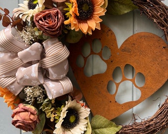 Sauce óxido Girasol redondo de todo el año Lazo grande Floral Puerta Perro Animal Corona Estilo cabaña