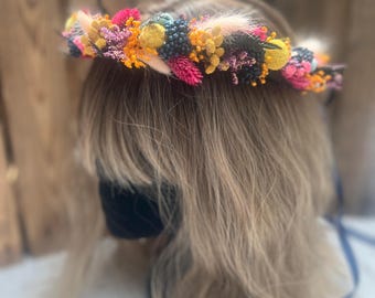 Tocado de corona floral seca preservada para dama de honor, accesorio para el cabello de niña de las flores