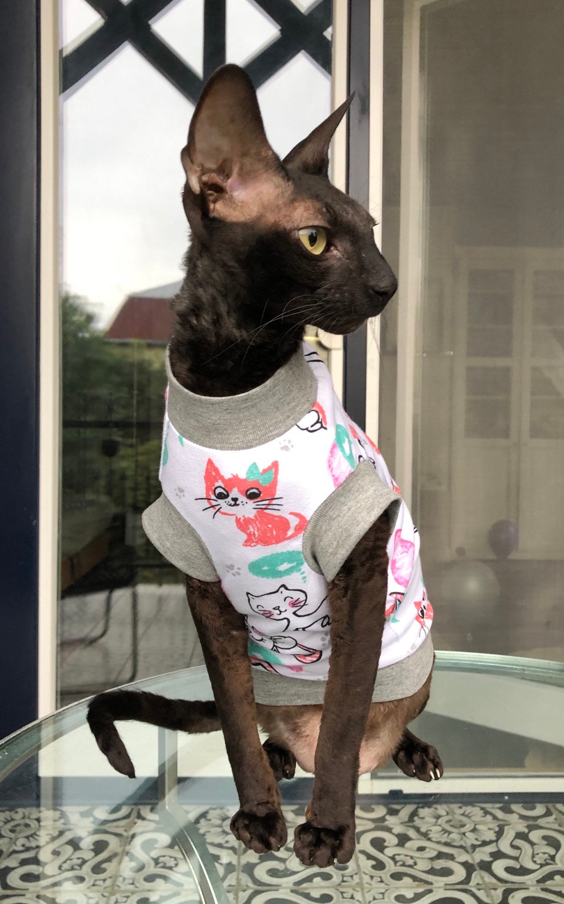 Soft Black Skulls T-Shirt For Hairless Cats - Sphynx, Devon Rex & Other Naked Breeds (Size M)