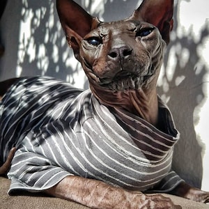 Kotomoda CAT WEAR  cotton t-shirt long sleeves Grey - white stripes