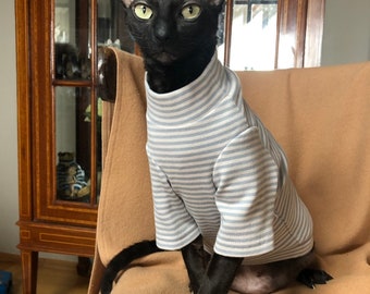 Kotomoda CAT WEAR  cotton t-shirt long sleeves Light grey stripes