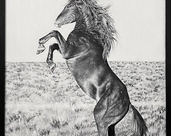 走る野生の馬、オリジナルの油絵、リアリズムスタイル、動物のアート