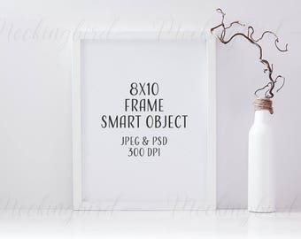 Download Free Frame mockup - Stock photography - white empty frame with twigs - 8x10 portrait - JPEG + PSD - Autumn Christmas Natural rustic styled PSD Template