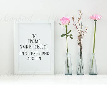 Download A4 White Mockup Frame Portrait Flowers Jpeg Png Psd Smart Object Digital Empty Floral Template Mock Up Picture Photo Display Vertical Free Downloads 777 Logo Mockups PSD Mockup Templates
