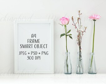 Download A4 White Mockup Frame Portrait Flowers Jpeg Png Psd Smart Object Digital Empty Floral Template Mock Up Picture Photo Display Vertical Free Downloads 777 Logo Mockups PSD Mockup Templates