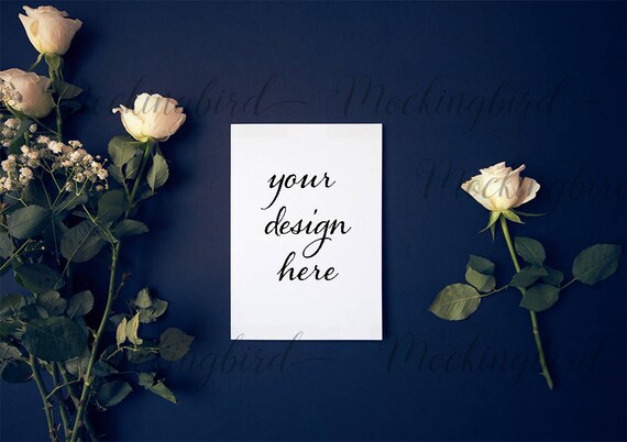 Styled Stock Photography Card Mockup White Roses On Dark