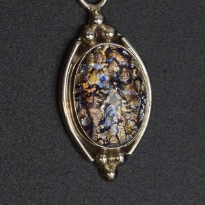 Vintage TAXCO Mexico Sterling Silver Dichroic Art Glass Pendant Blue  Purple Gold (D2366)