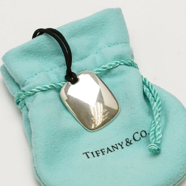 Retired Vintage Tiffany Co. ELSA PERETTI 925 Sterling Silver Shovel Scoop Pendant Silk Cord Necklace (D3877)