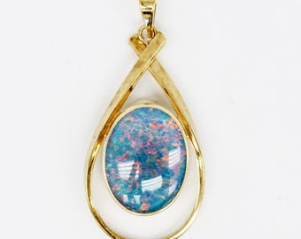 Vintage Australian Opal Triplet Pendant in 9K Yellow Gold E9649
