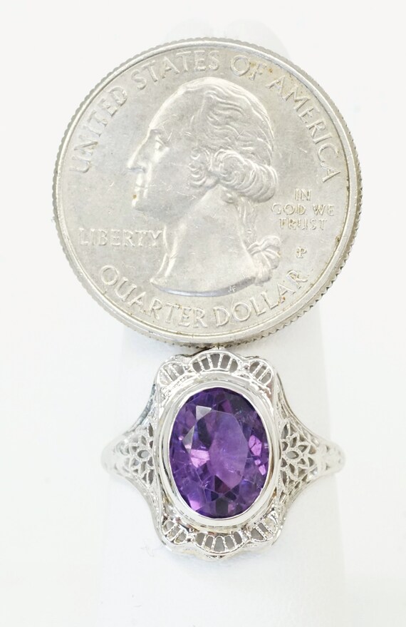 Antique Art Nouveau 14K White Gold Amethyst Ring … - image 5