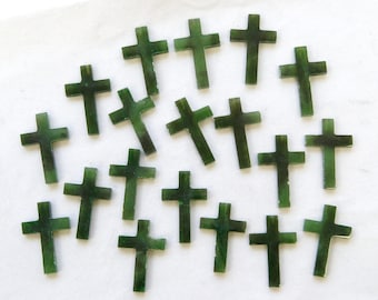 1 1/8&quot; Genuine Green Jade Cross Pendant Jewelry Making Crafting Pre-drilled holes  (A8788)