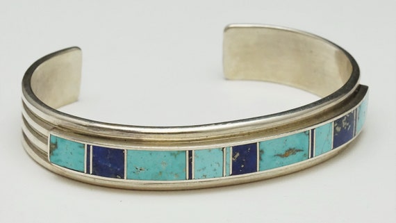 Signed Vintage Native American Navajo Yazzie Lapis Sterling Silver Bracelet Signed Vintage Native American Navajo Yazzie Lapis Sterling Silver Bracelet