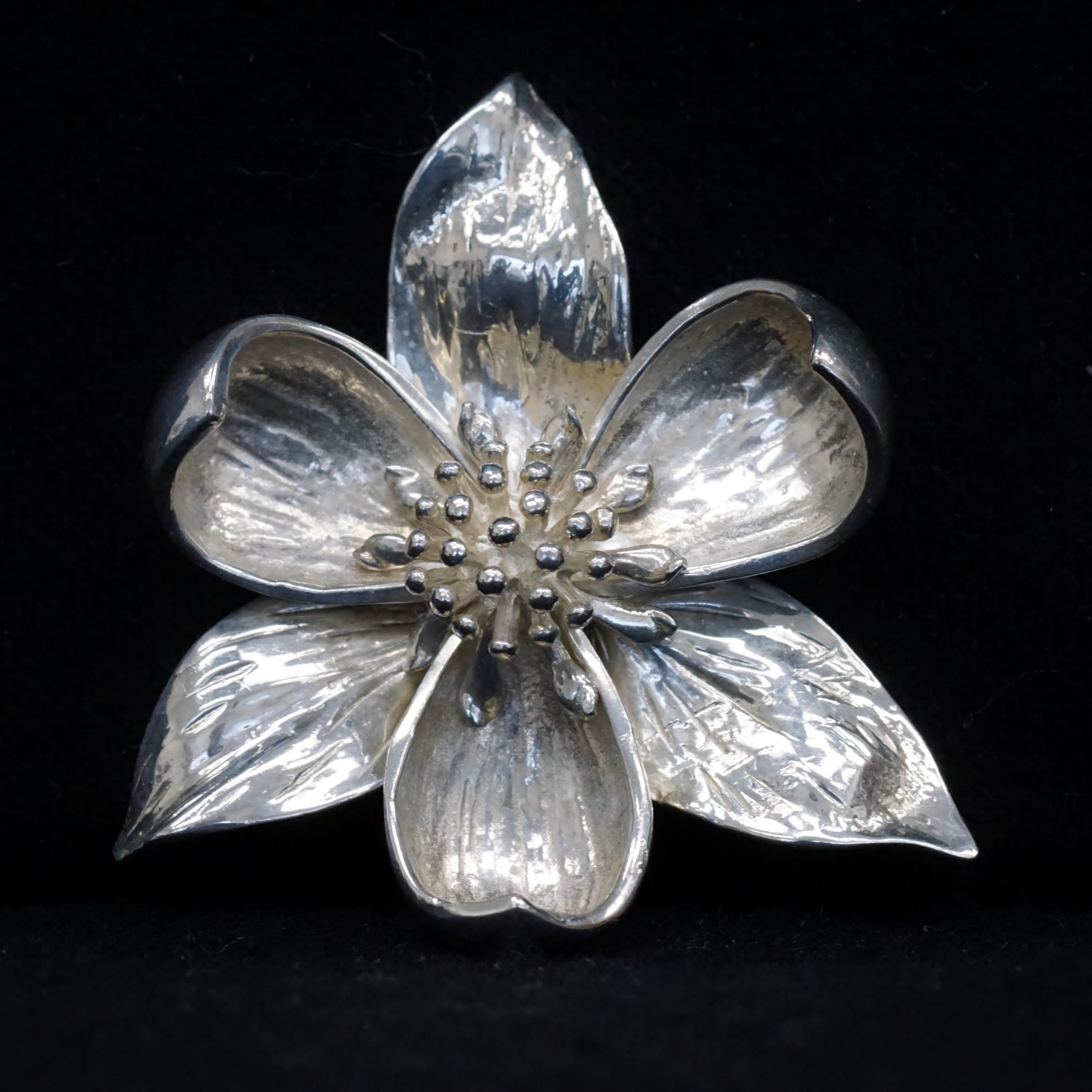 Vintage Tiffany & Company Dogwood Flower Brooch in Sterling Silver