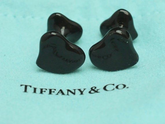 Tiffany and Co ELSA PERETTI Italy Full Heart Black Cufflinks