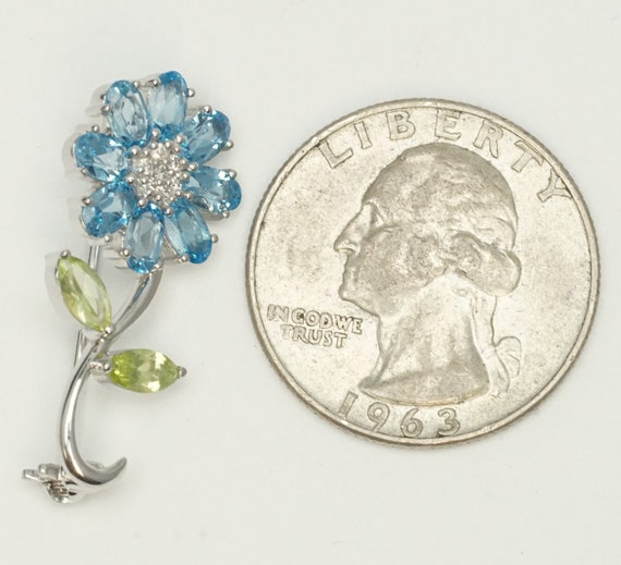 14K White Gold Gemstone Flower Brooch Pin Diamond… - image 7