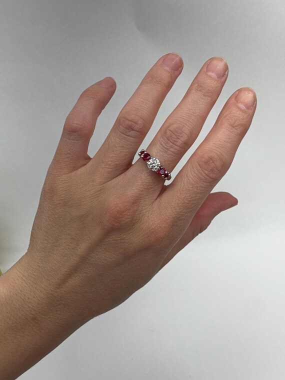 14K Diamond & Ruby 5 Gemstone Statement Ring Enga… - image 8