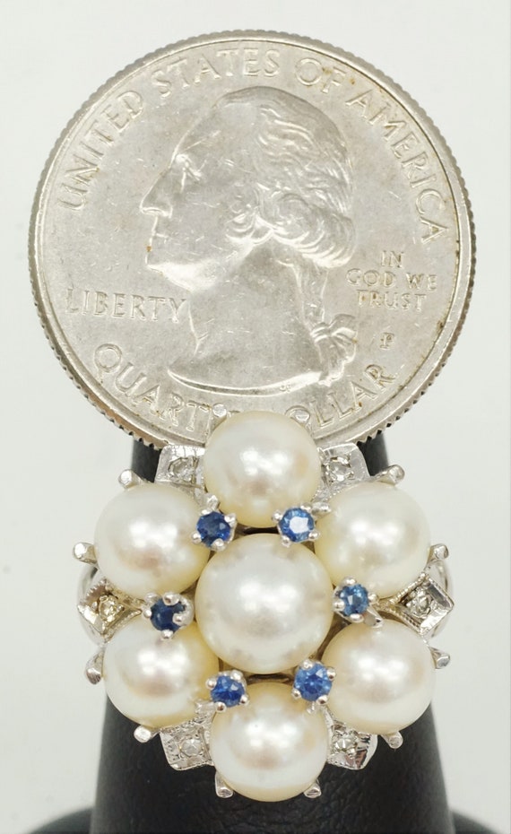 Antique Edwardian 14K White Gold Pearl Cluster Ri… - image 6