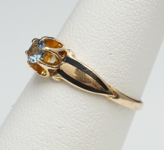 Antique 10K Yellow Gold Ring Black Enamel & Blue … - image 2