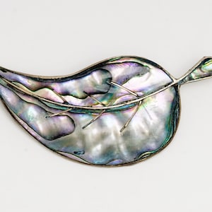 Vintage Mexico Sterling Silver Abalone Shell Leaf Brooch Pin (D5775)