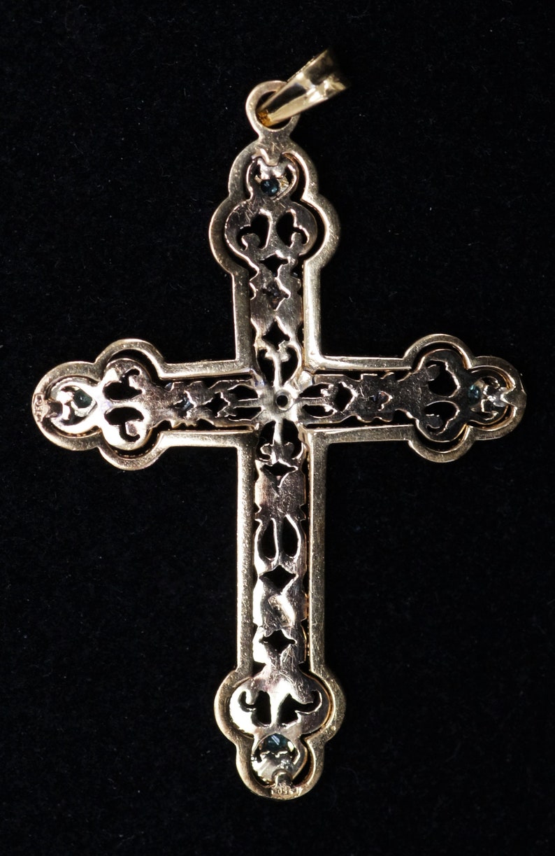 Antique 18K Yellow Gold & Sterling Cross Pendant With Emeralds /rose ...