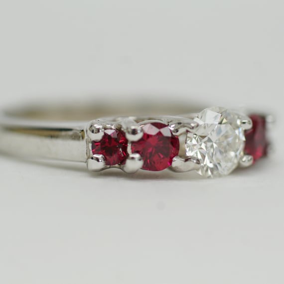 14K Diamond & Ruby 5 Gemstone Statement Ring Enga… - image 2