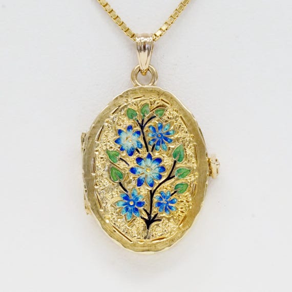 Antique Turn of the Century 14K Floral Enamel Photo Locket in Yellow Gold E9912