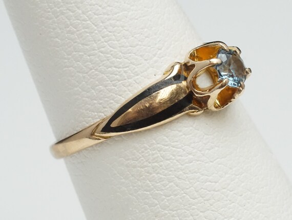 Antique 10K Yellow Gold Ring Black Enamel & Blue … - image 4