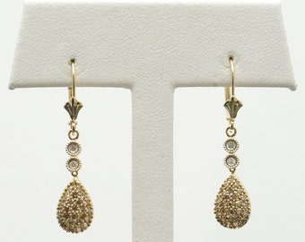 14K Yellow Gold 1/2 cttw White & Brown Diamond Dangle Drop Earrings (CAT E D1809)