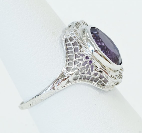 Antique Art Nouveau 14K White Gold Amethyst Ring … - image 3